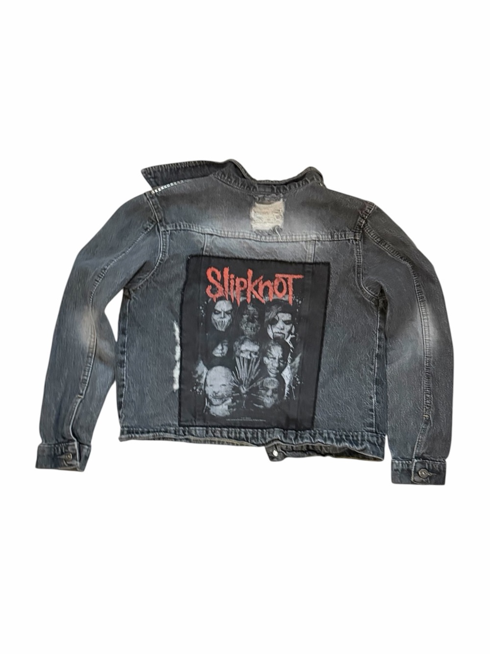 Kids Distressed upcycled Slipknot Denim Jacket - Black Wash